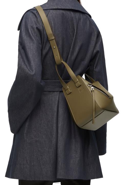 Loewe Hammock compact bag in classic calfskin 688V372 Women Dark Khaki Green