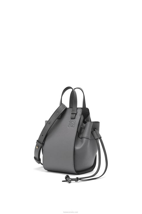 Loewe Mini Hammock drawstring in soft grained calfskin 688V252 Women Asphalt Grey