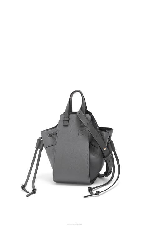 Loewe Mini Hammock drawstring in soft grained calfskin 688V252 Women Asphalt Grey