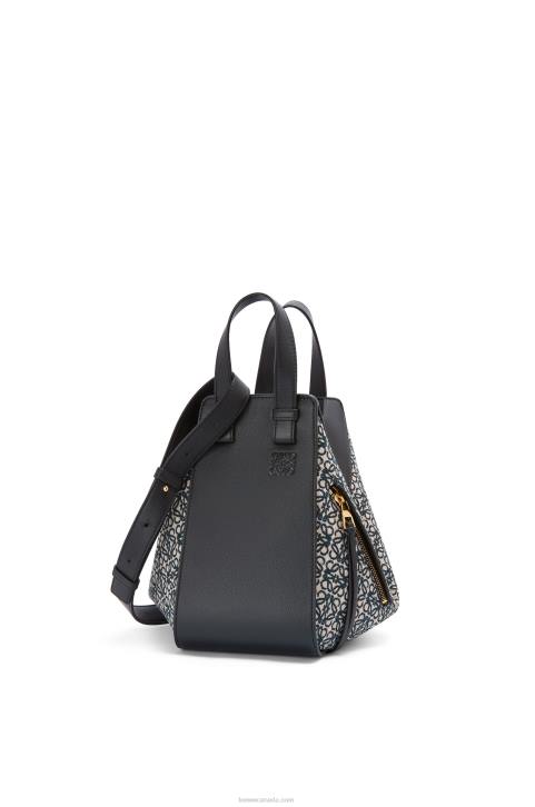 Loewe Small Hammock bag in Anagram jacquard and calfskin 688V520 Women Navy/Black