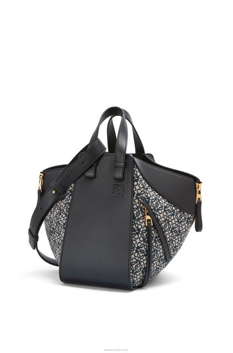 Loewe Small Hammock bag in Anagram jacquard and calfskin 688V520 Women Navy/Black