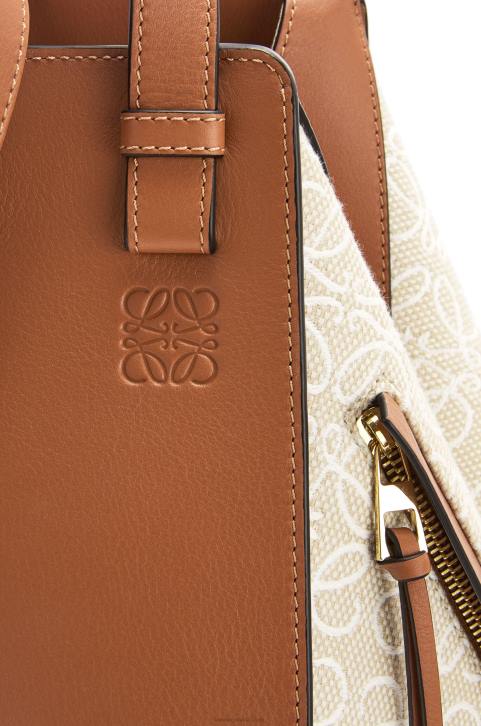 Loewe Small Hammock bag in Anagram jacquard and calfskin 688V523 Women Ecru/Tan