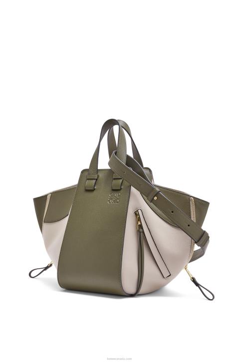 Loewe Small Hammock bag in classic calfskin 688V525 Women Autumn Green/Light Oat