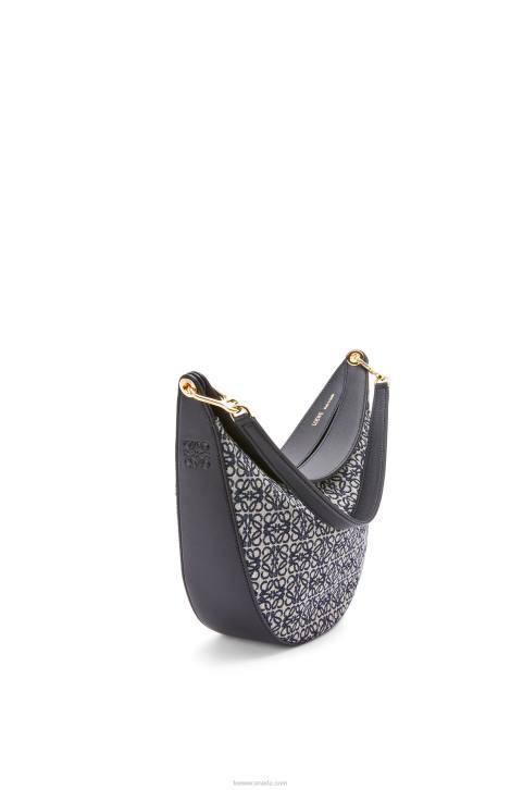 Loewe Luna bag in Anagram jacquard and classic calfskin 688V451 Women Navy/Black
