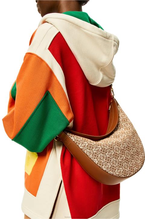 Loewe Luna bag in Anagram jacquard and classic calfskin 688V512 Women Tan/Pecan