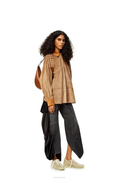 Loewe Luna bag in satin calfskin and jacquard 688V453 Women Pecan