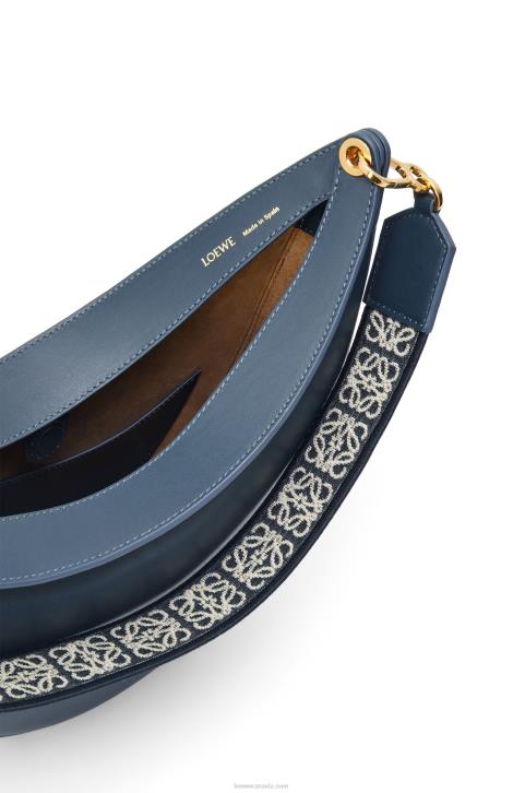 Loewe Luna bag in satin calfskin and jacquard 688V483 Women Onyx Blue