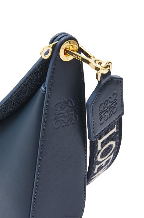 Loewe Luna bag in satin calfskin and jacquard 688V483 Women Onyx Blue