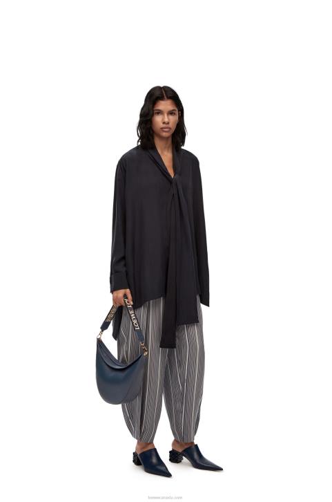 Loewe Luna bag in satin calfskin and jacquard 688V483 Women Onyx Blue