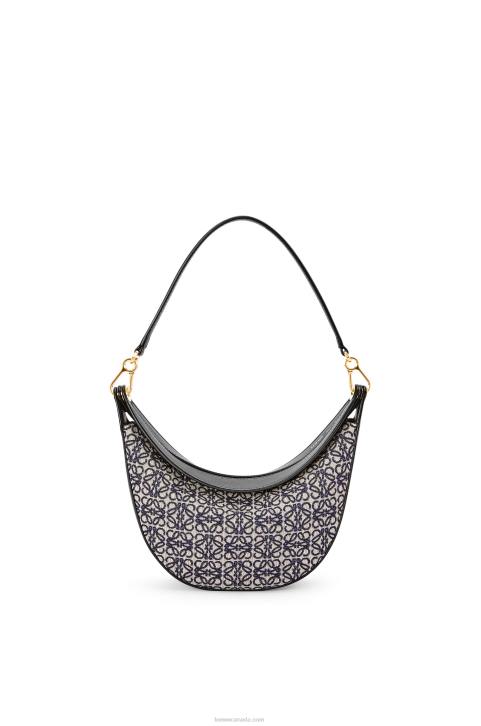 Loewe Small Luna bag in Anagram jacquard and classic calfskin 688V450 Women Navy/Black