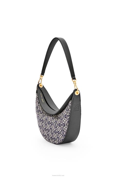 Loewe Small Luna bag in Anagram jacquard and classic calfskin 688V450 Women Navy/Black