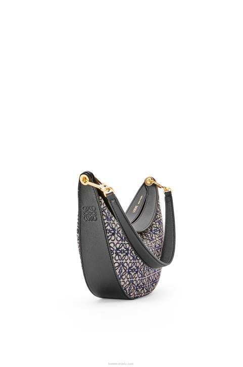 Loewe Small Luna bag in Anagram jacquard and classic calfskin 688V450 Women Navy/Black