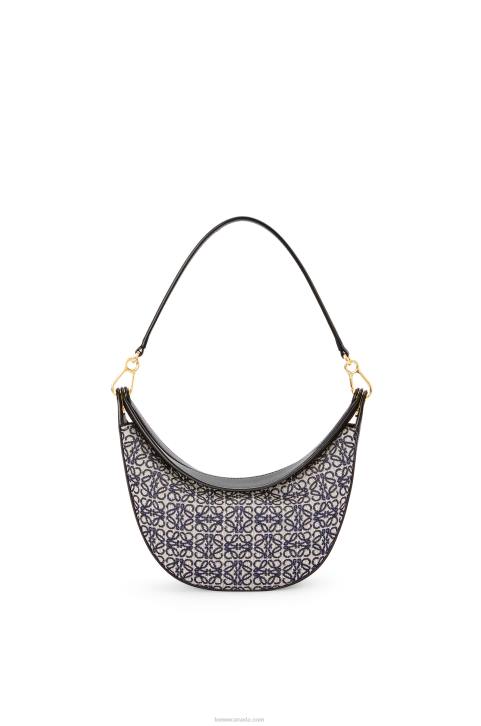 Loewe Small Luna bag in Anagram jacquard and classic calfskin 688V450 Women Navy/Black