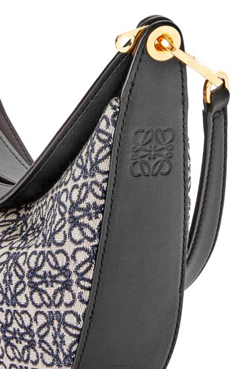 Loewe Small Luna bag in Anagram jacquard and classic calfskin 688V450 Women Navy/Black