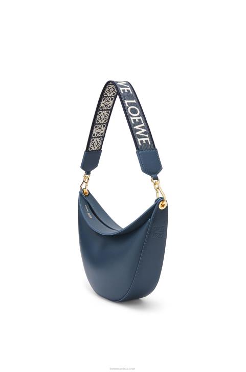 Loewe Small Luna bag in satin calfskin and jacquard 688V482 Women Onyx Blue