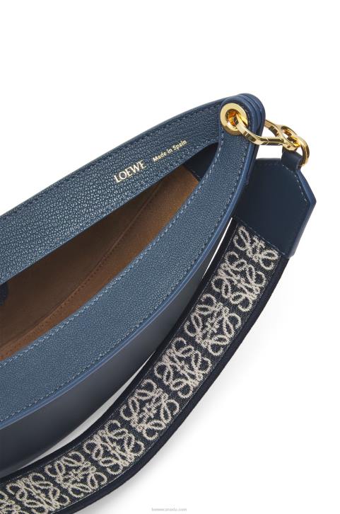Loewe Small Luna bag in satin calfskin and jacquard 688V482 Women Onyx Blue