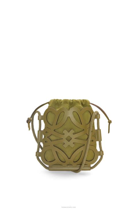 Loewe Anagram cut-out crossbody in classic calfskin and canvas 688V226 Women Olive