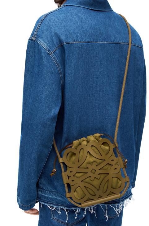 Loewe Anagram cut-out crossbody in classic calfskin and canvas 688V226 Women Olive