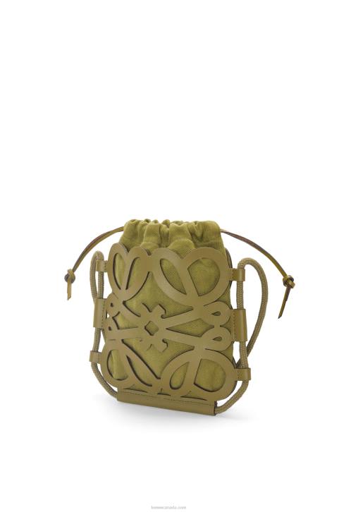 Loewe Anagram cut-out crossbody in classic calfskin and canvas 688V226 Women Olive