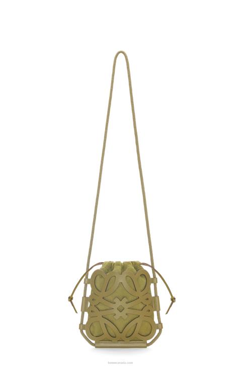 Loewe Anagram cut-out crossbody in classic calfskin and canvas 688V226 Women Olive