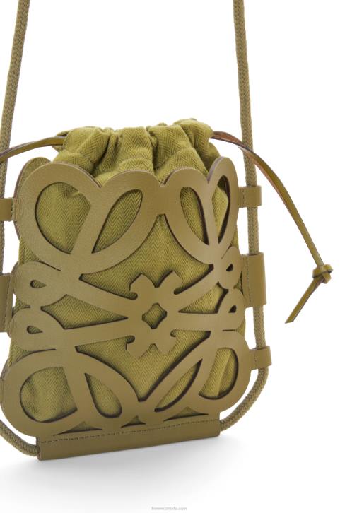 Loewe Anagram cut-out crossbody in classic calfskin and canvas 688V226 Women Olive