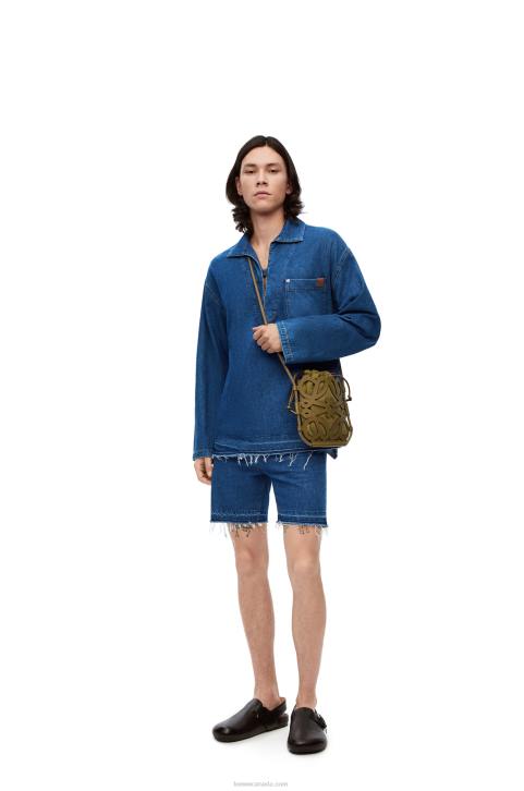 Loewe Anagram cut-out crossbody in classic calfskin and canvas 688V226 Women Olive