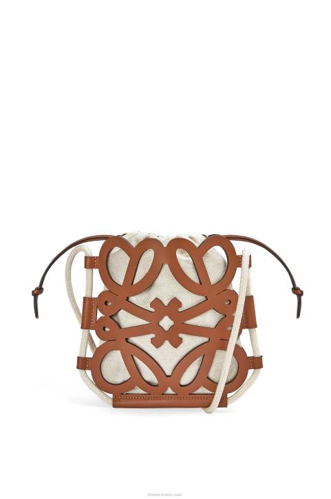 Loewe Anagram cut-out crossbody in classic calfskin and canvas 688V327 Women Tan/Ecru