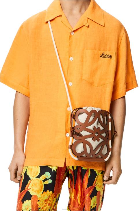 Loewe Anagram cut-out crossbody in classic calfskin and canvas 688V327 Women Tan/Ecru