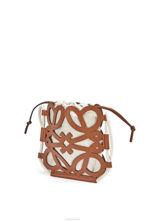 Loewe Anagram cut-out crossbody in classic calfskin and canvas 688V327 Women Tan/Ecru