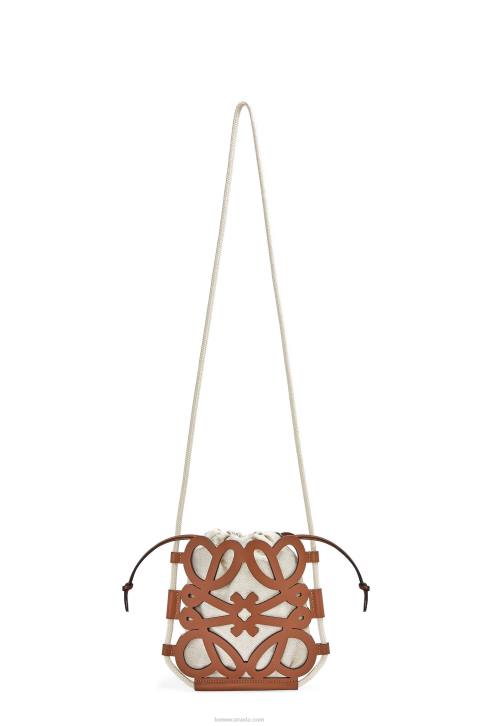 Loewe Anagram cut-out crossbody in classic calfskin and canvas 688V327 Women Tan/Ecru
