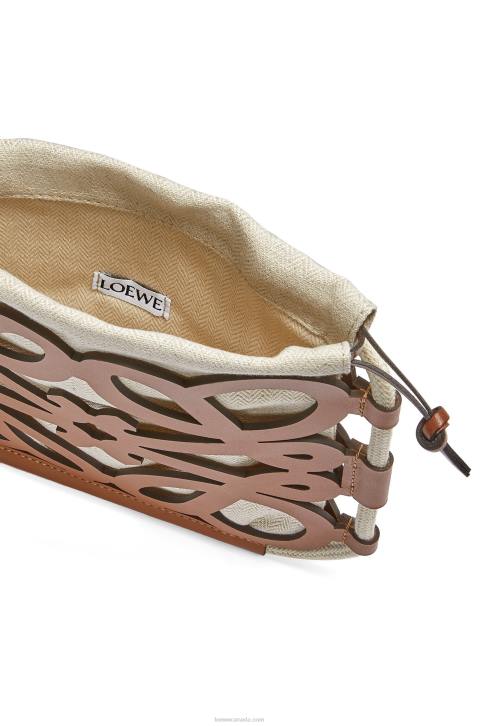 Loewe Anagram cut-out crossbody in classic calfskin and canvas 688V327 Women Tan/Ecru