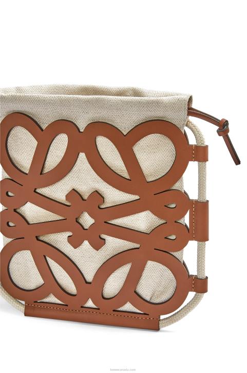 Loewe Anagram cut-out crossbody in classic calfskin and canvas 688V327 Women Tan/Ecru