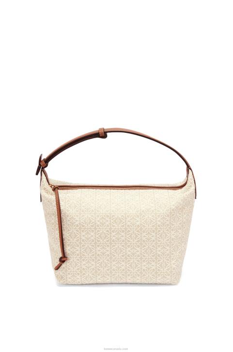 Loewe Cubi bag in Anagram jacquard and calfskin 688V464 Women Ecru/Tan