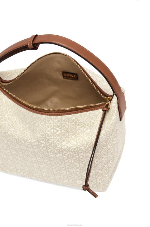 Loewe Cubi bag in Anagram jacquard and calfskin 688V464 Women Ecru/Tan