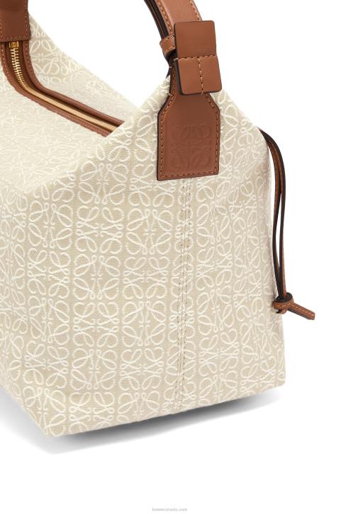 Loewe Cubi bag in Anagram jacquard and calfskin 688V464 Women Ecru/Tan