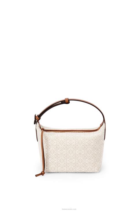 Loewe Small Cubi bag in Anagram jacquard and calfskin 688V463 Women Ecru/Tan