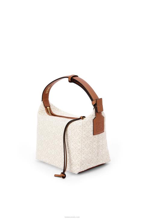 Loewe Small Cubi bag in Anagram jacquard and calfskin 688V463 Women Ecru/Tan
