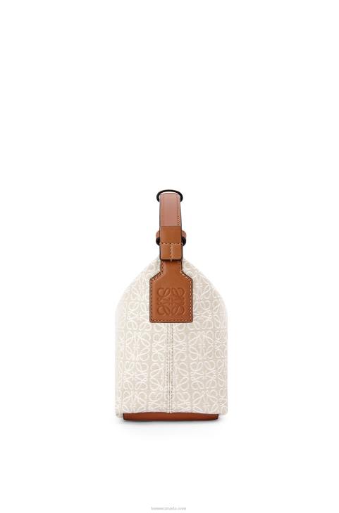 Loewe Small Cubi bag in Anagram jacquard and calfskin 688V463 Women Ecru/Tan