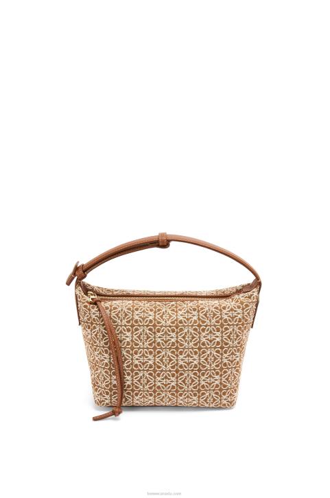 Loewe Small Cubi bag in Anagram jacquard and calfskin 688V504 Women Tan/Pecan