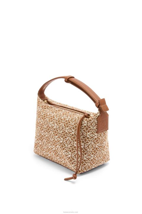 Loewe Small Cubi bag in Anagram jacquard and calfskin 688V504 Women Tan/Pecan
