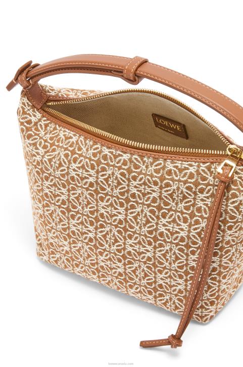 Loewe Small Cubi bag in Anagram jacquard and calfskin 688V504 Women Tan/Pecan