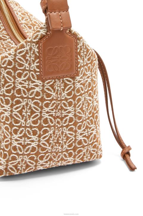 Loewe Small Cubi bag in Anagram jacquard and calfskin 688V504 Women Tan/Pecan
