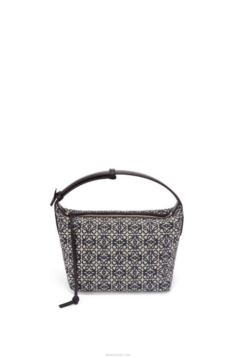 Loewe Small Cubi bag in Anagram jacquard and calfskin 688V518 Women Navy/Black
