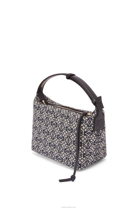 Loewe Small Cubi bag in Anagram jacquard and calfskin 688V518 Women Navy/Black