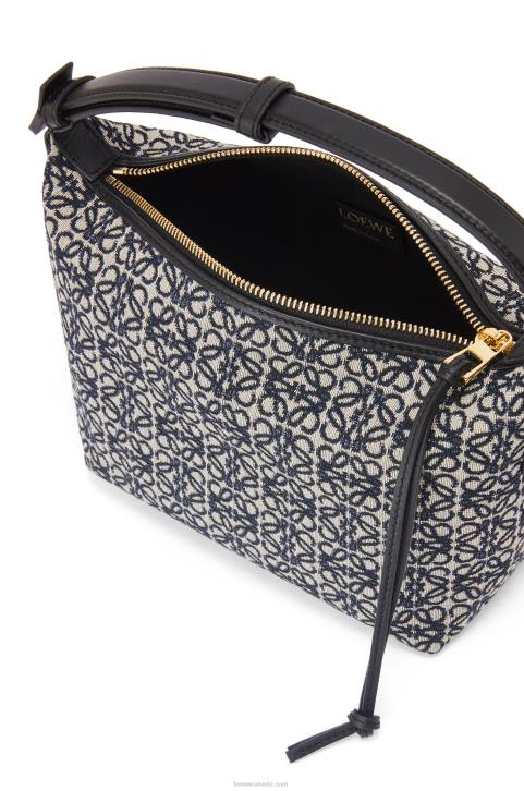 Loewe Small Cubi bag in Anagram jacquard and calfskin 688V518 Women Navy/Black