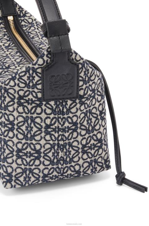 Loewe Small Cubi bag in Anagram jacquard and calfskin 688V518 Women Navy/Black