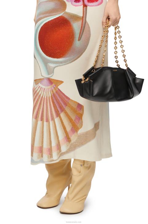 Loewe Small Paseo bag in shiny nappa calfskin with chain 688V402 Women Black