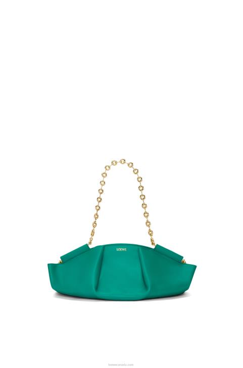 Loewe Small Paseo bag in shiny nappa calfskin with chain 688V403 Women Emerald Green