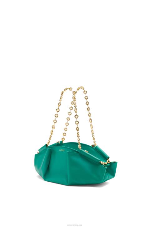 Loewe Small Paseo bag in shiny nappa calfskin with chain 688V403 Women Emerald Green