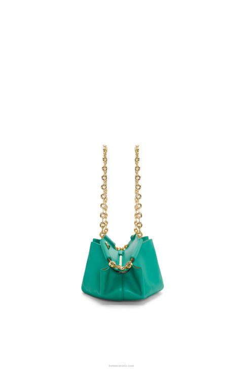 Loewe Small Paseo bag in shiny nappa calfskin with chain 688V403 Women Emerald Green